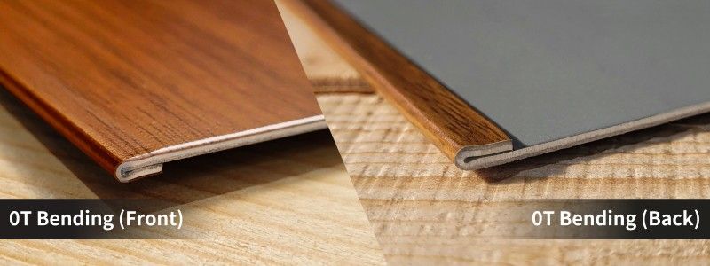 Hoja de metal laminado con textura de madera, doblado 0T (aplanado), primer plano de frente y atrás