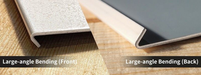 Hoja de metal laminado de serie plana, doblado a gran ángulo, primer plano de frente y atrás